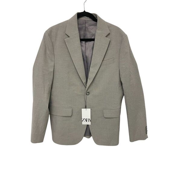 Zara Men Suit Jacket Blazer EU 48 US 38 Stone Gray wool double vest 5337/252 NWT - Picture 2 of 14
